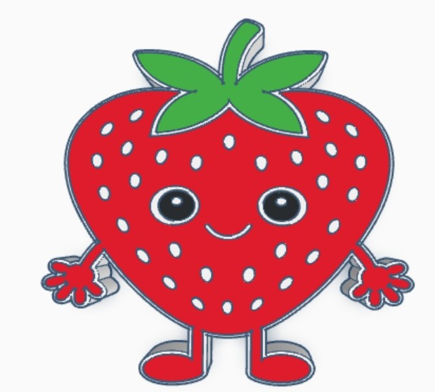 Denee Crafts and Creations red strawberry can opener with green leaves and white seeds, featuring a smiling face and arms.