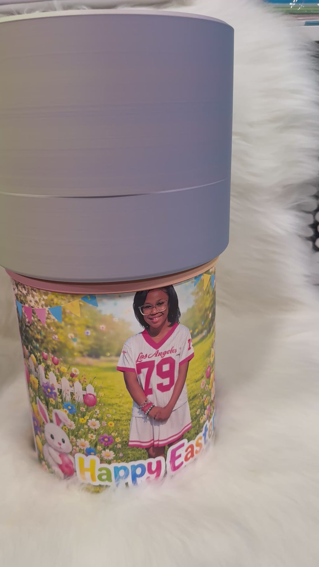 Personalized Push Pop Easter Basket with Photo – Custom Pastel Easter Keepsake Bucket for Kids