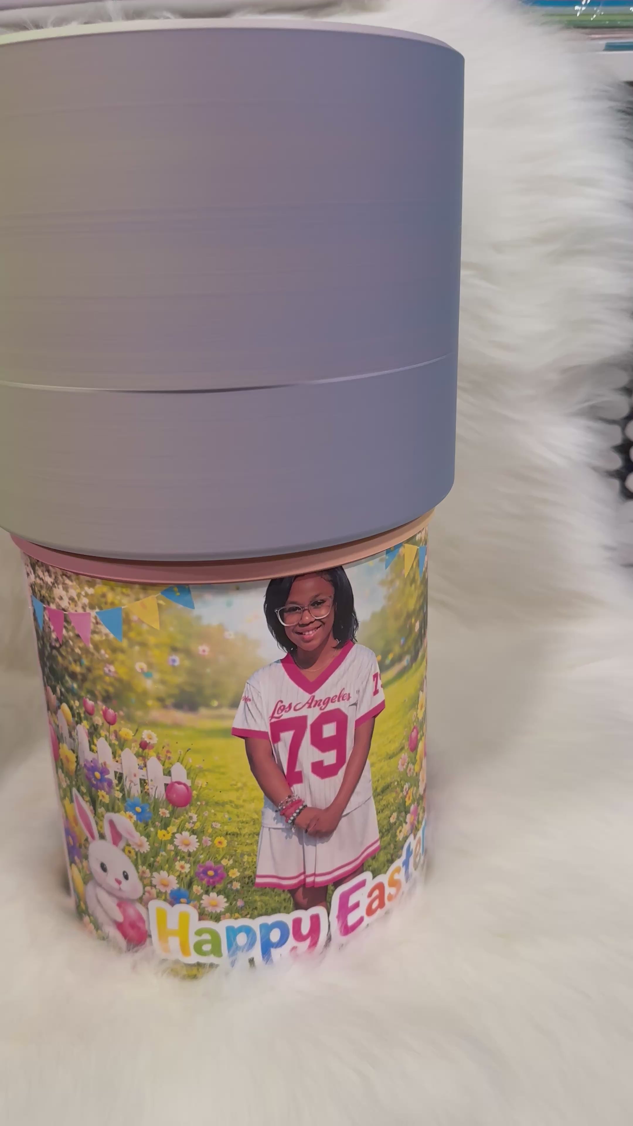 Personalized Push Pop Easter Basket with Photo – Custom Pastel Easter Keepsake Bucket for Kids