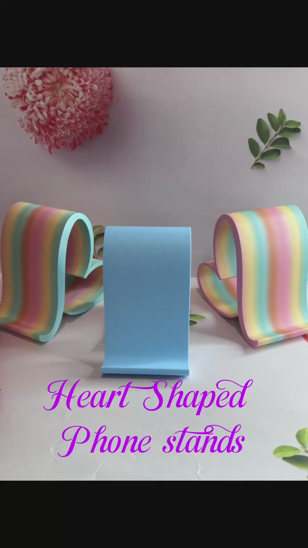 Rainbow Heart Phone Stand | 3D Printed Cell Phone Holder | Cute Desk Phone Stand | iPhone & Android Holder | Aesthetic Phone Dock