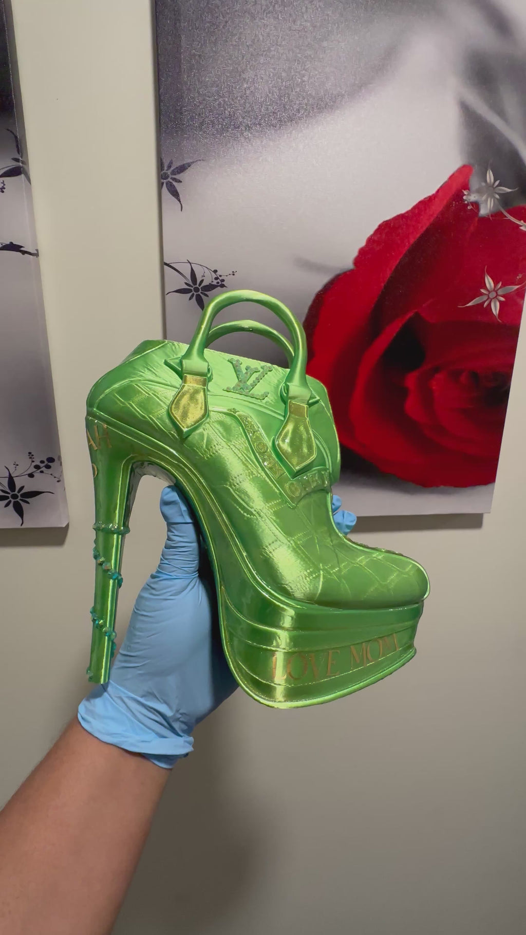 Luxury High Heel Shoe Planter | Designer Inspired Green Stiletto Flower Vase | Unique Home Decor Gift for Mom, Fashion Lovers & Events