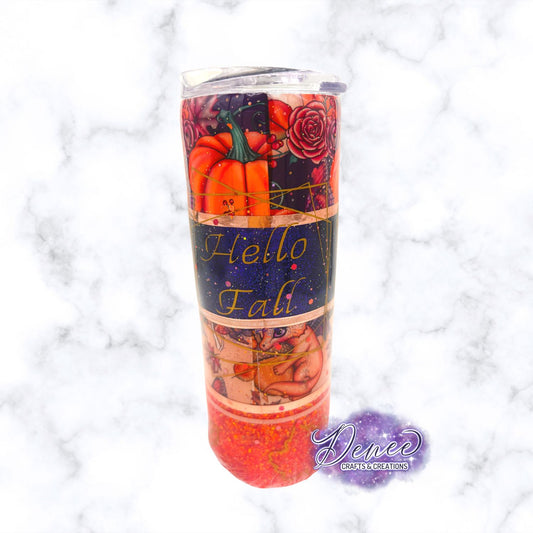 Hello Fall  20 oz skinny Tumbler with Glitter/transparent vinyl wrap