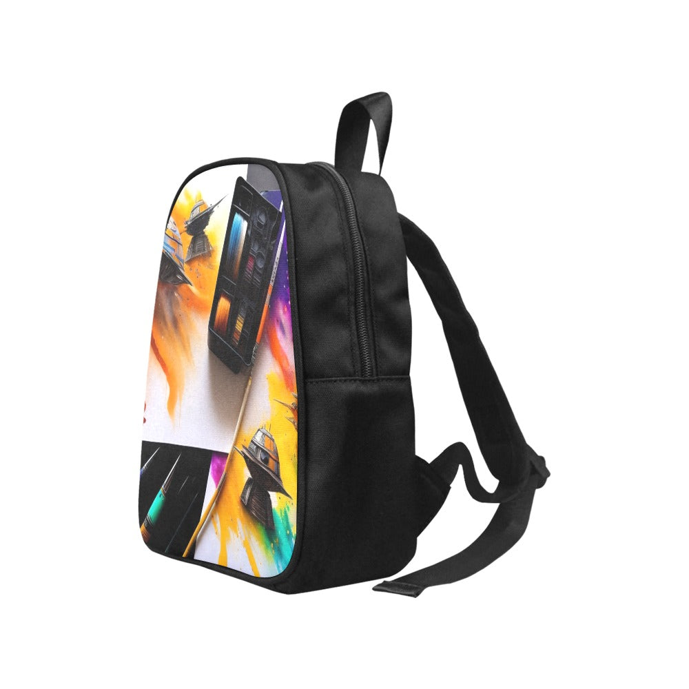 scribble art next to the paper and paints splashin Fabric School Backpack (Model 1682) (Small)