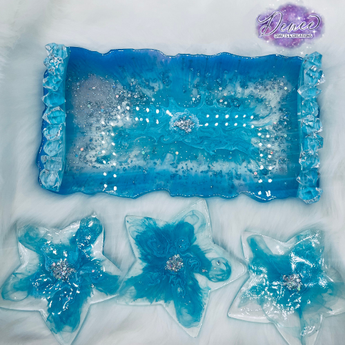 OCEAN BLUE SERVING TRAY WITH MATCHING COASTERS