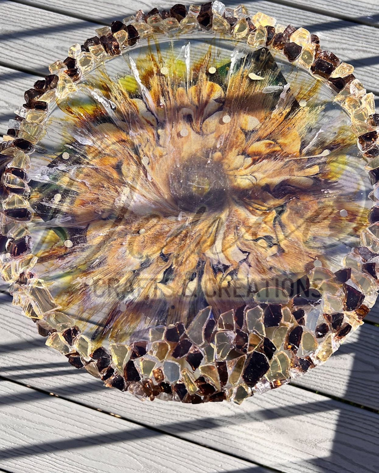 Flower In Bloom End Table with Glass Stones