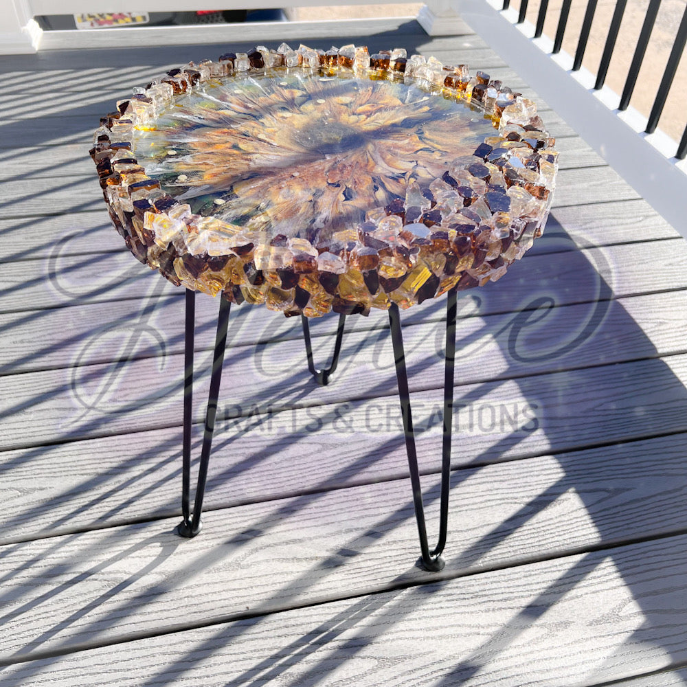 Flower In Bloom End Table with Glass Stones