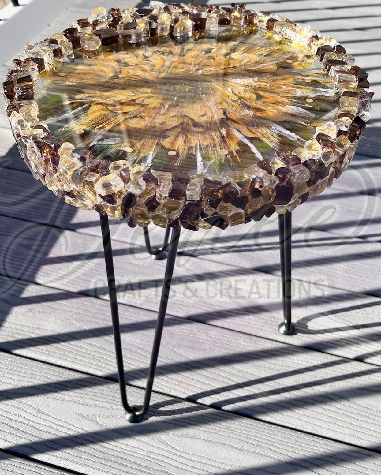 Flower In Bloom End Table with Glass Stones