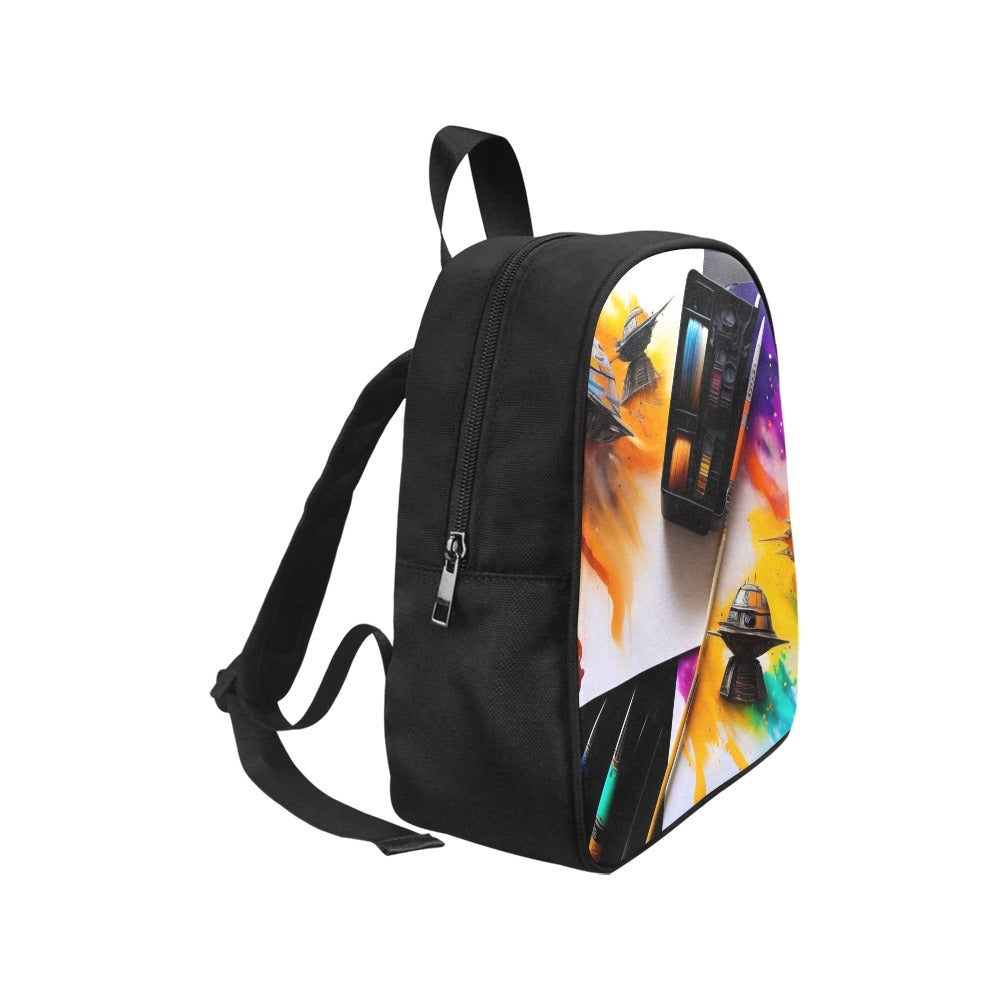 scribble art next to the paper and paints splashin Fabric School Backpack (Model 1682) (Small)